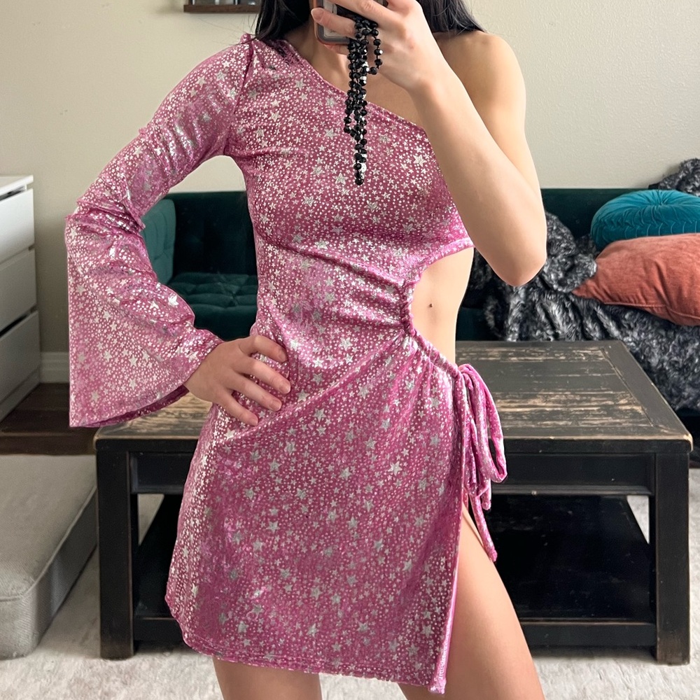 Pink One-Shoulder Dress